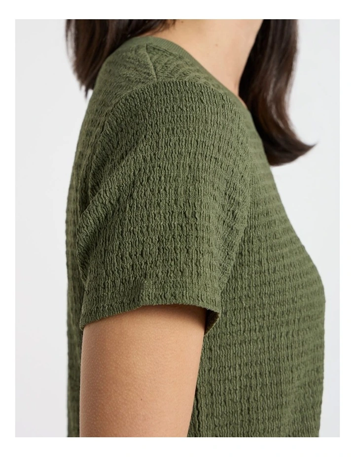 Mina Textured Tee in Olive Green image 3
