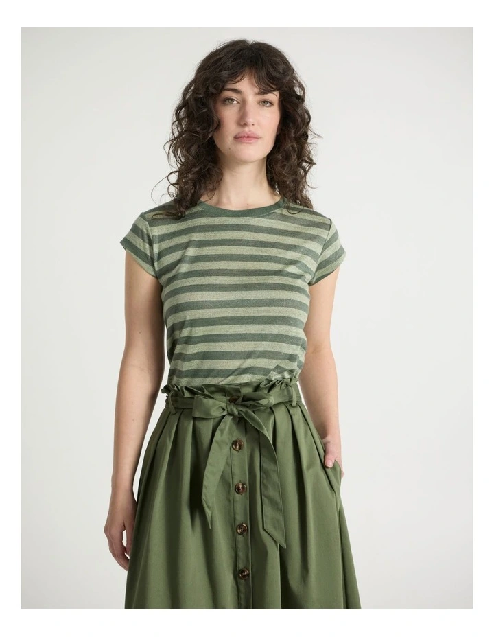 Shining Sun Foil Linen Tee in Olive Stripe image 1