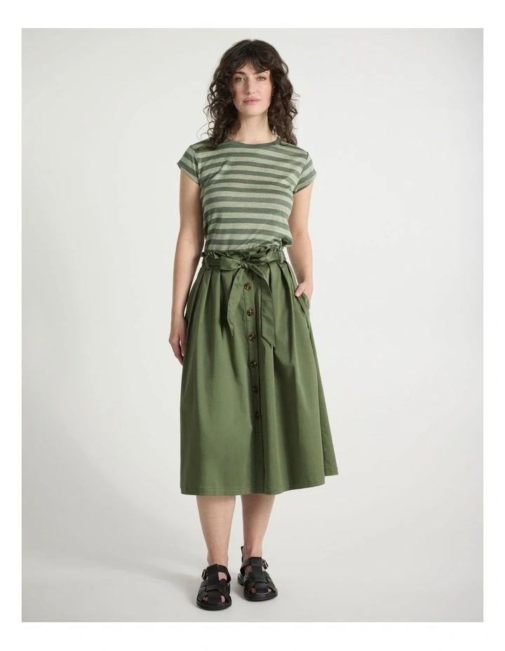 Shining Sun Foil Linen Tee in Olive Stripe image 2