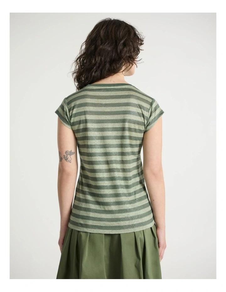 Shining Sun Foil Linen Tee in Olive Stripe image 3