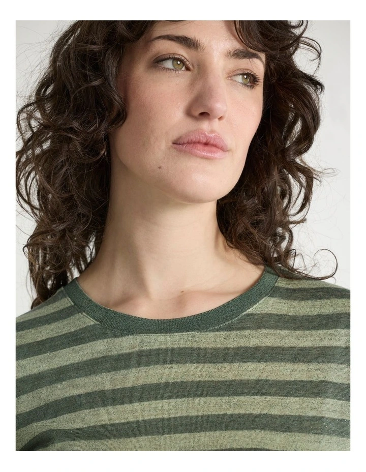 Shining Sun Foil Linen Tee in Olive Stripe image 4