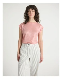 Daylight Foil Linen Tee in Coral