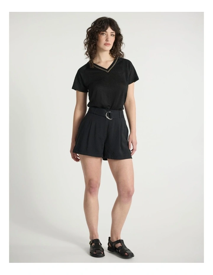 Eleanor V Neck Linen Tee in Black image 2