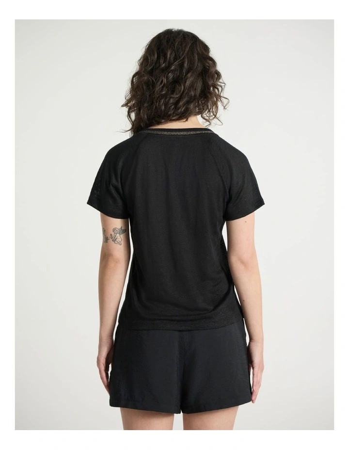 Eleanor V Neck Linen Tee in Black image 3