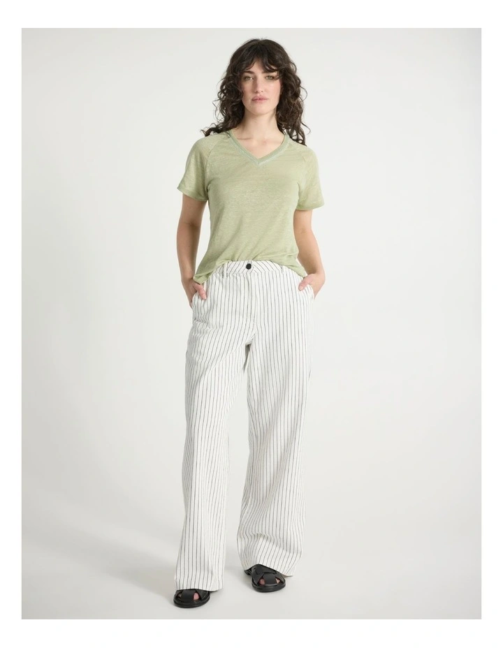 Eleanor V Neck Linen Tee in Sage Green image 2