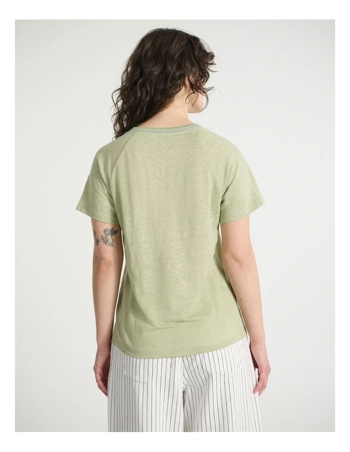 Eleanor V Neck Linen Tee in Sage Green image 3