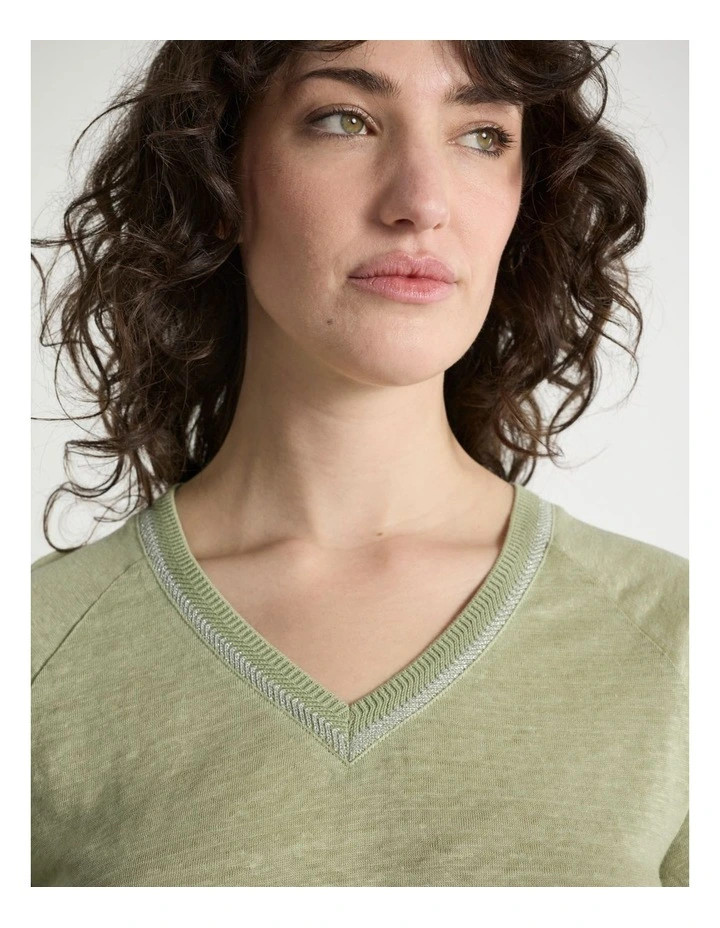 Eleanor V Neck Linen Tee in Sage Green image 4
