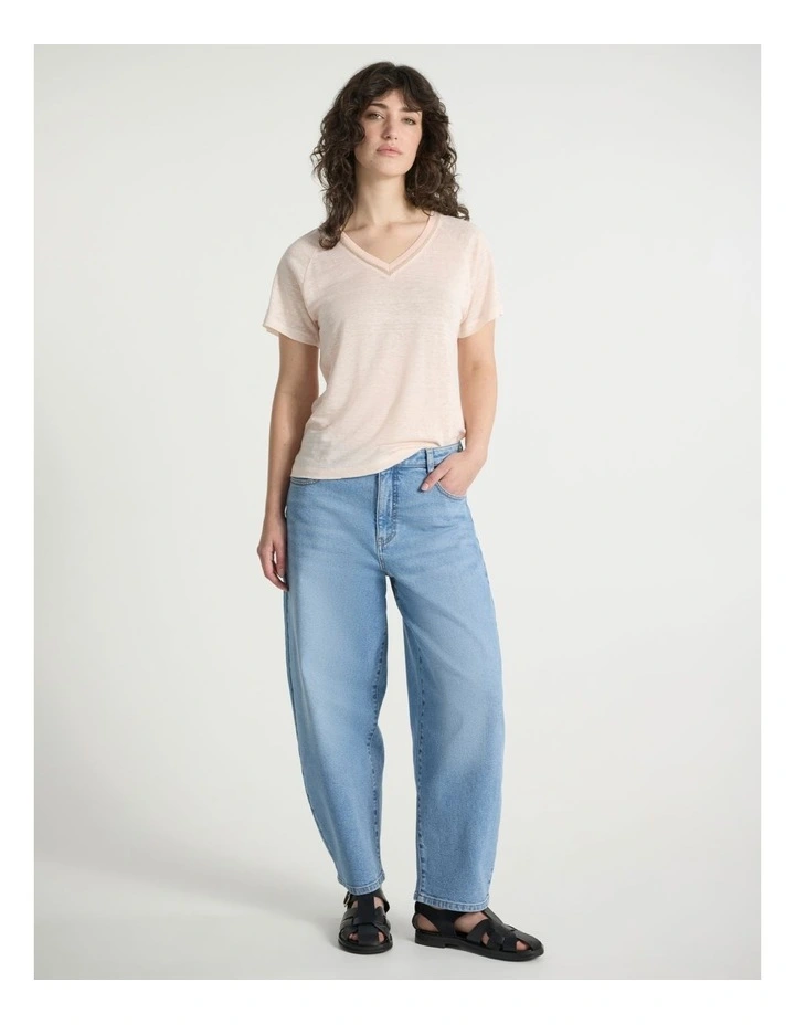Eleanor V Neck Linen Tee in Rosewater Pink image 2