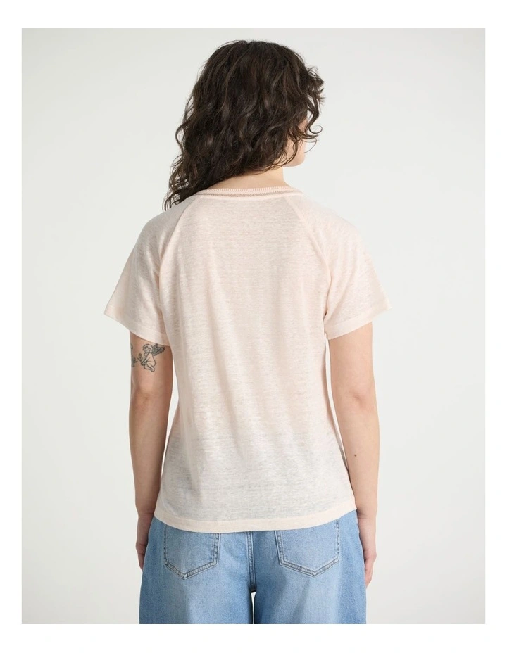 Eleanor V Neck Linen Tee in Rosewater Pink image 3
