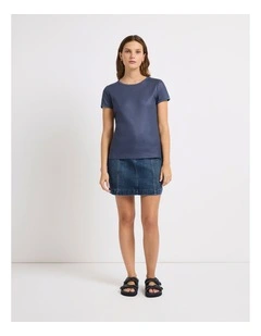 Cassandra Rib Foil Tee in Deep Sea