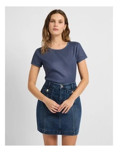 Cassandra Rib Foil Tee in Deep Sea