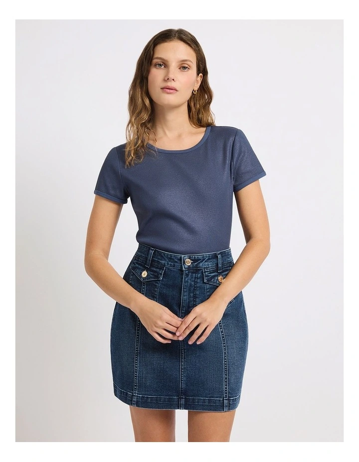 Cassandra Rib Foil Tee in Deep Sea image 2