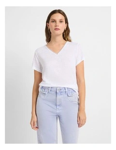 Sam V Neck Linen Tee in Alloy Grey