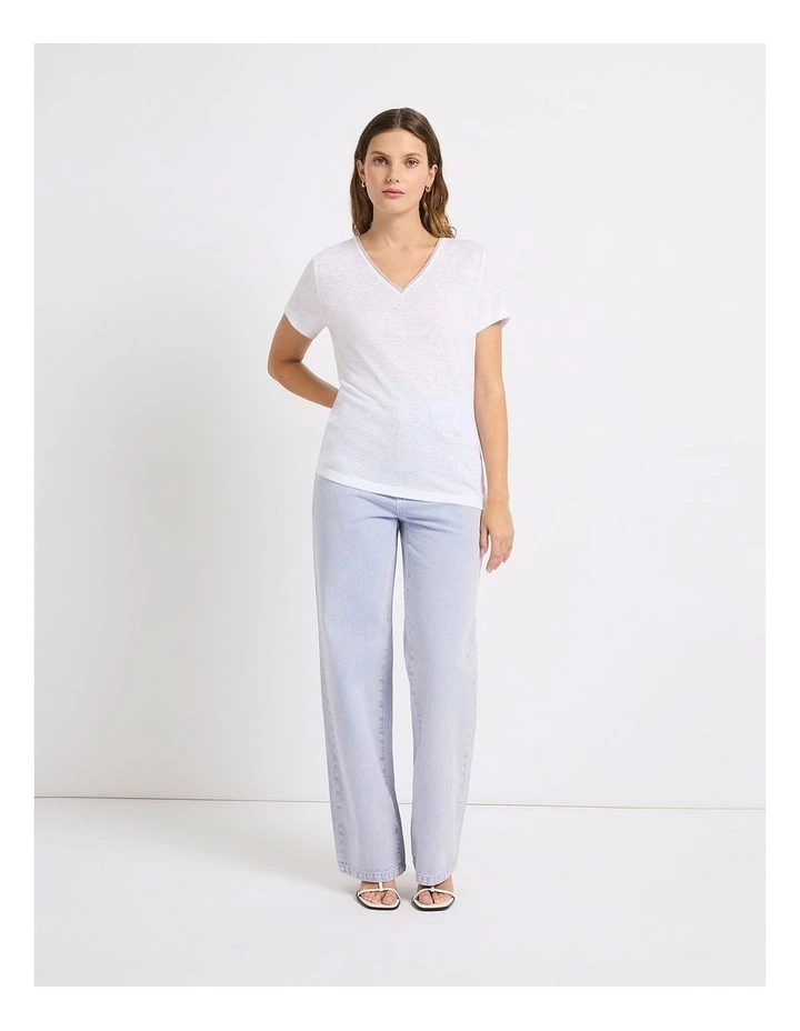 Sam V Neck Linen Tee in Alloy Grey image 1