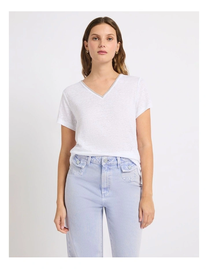 Sam V Neck Linen Tee in Alloy Grey image 2