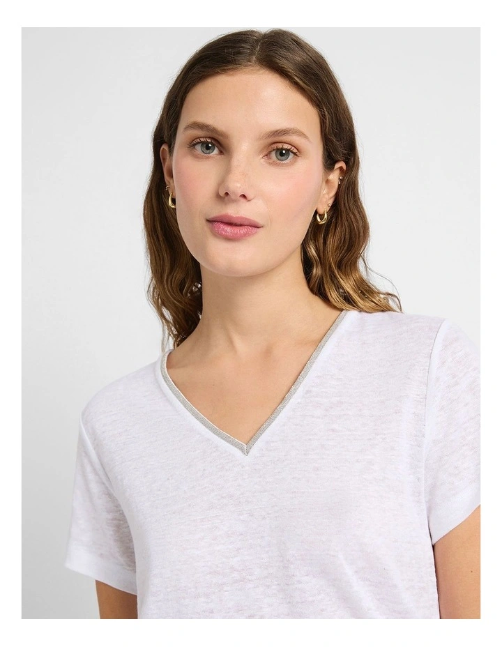 Sam V Neck Linen Tee in Alloy Grey image 4
