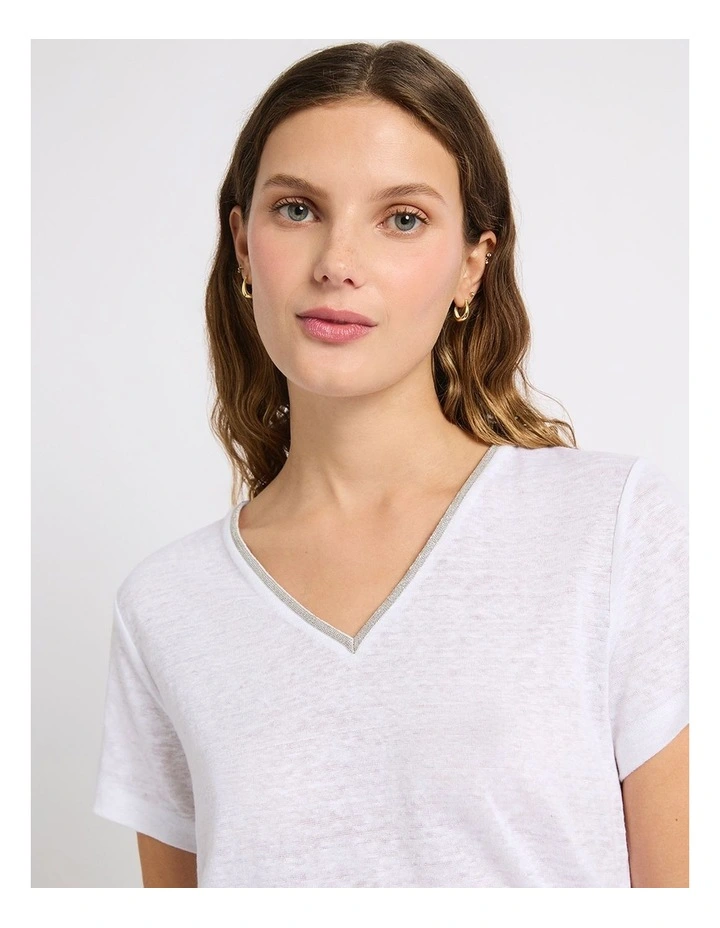 Sam V Neck Linen Tee in Alloy Grey image 4