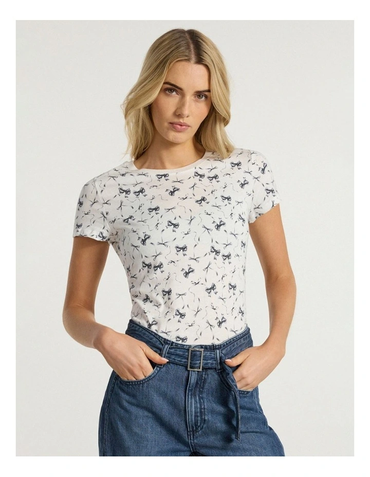 Take A Bow Tee in White Multi image 2