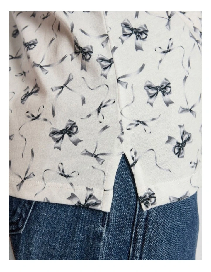 Take A Bow Tee in White Multi image 4