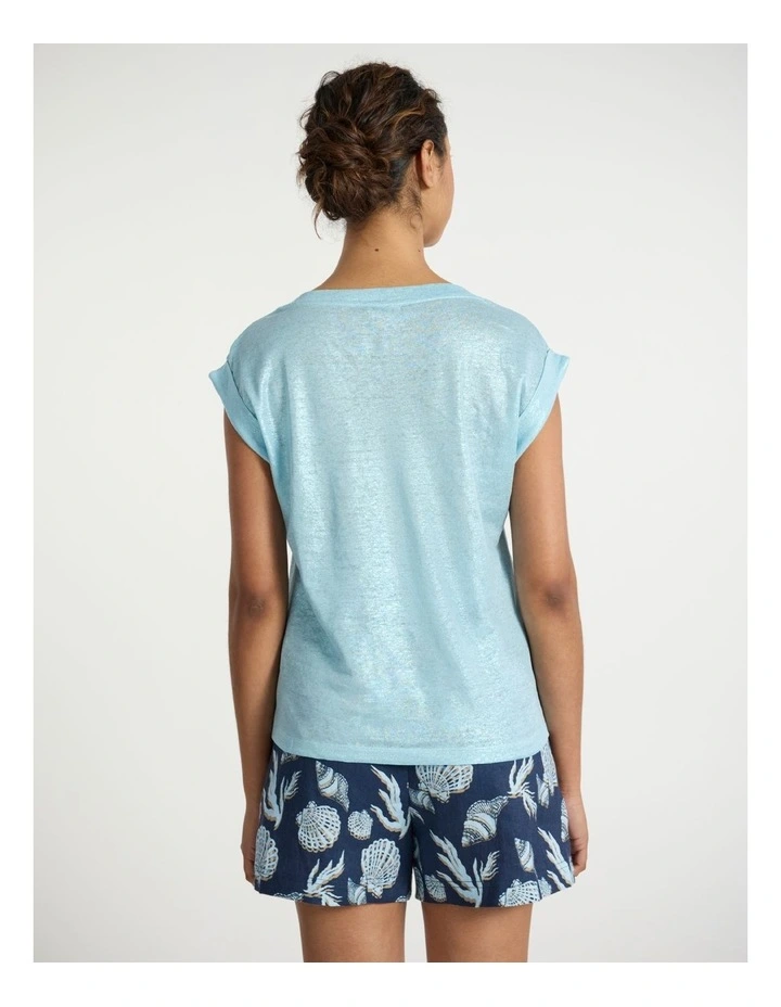 Daylight Foil Linen Tee in Aqua image 3