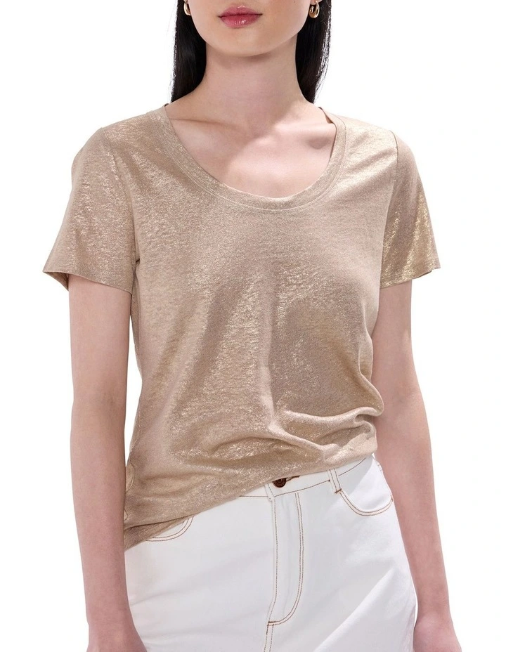 Bejeweled Foil Scoop Neck Tee in Gold image 1