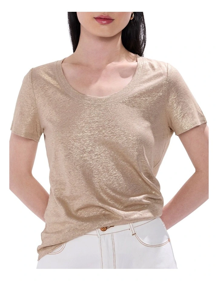 Bejeweled Foil Scoop Neck Tee in Gold image 3
