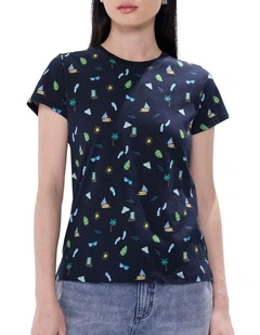 Fanta-Sea Island Cotton Tee in Navy Multi
