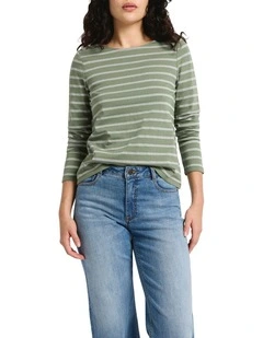 Gabrielle Lurex Stripe Top in Green Stripe