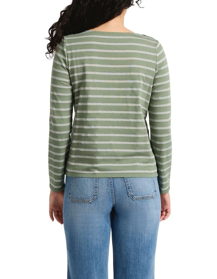 Gabrielle Lurex Stripe Top in Green Stripe image 2