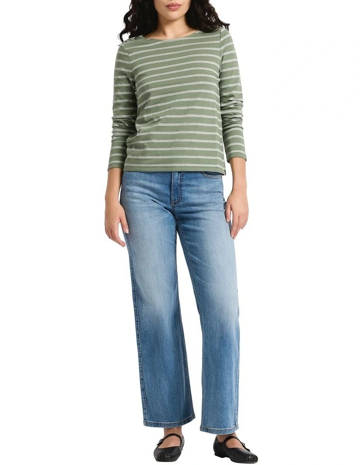 Gabrielle Lurex Stripe Top in Green Stripe image 4