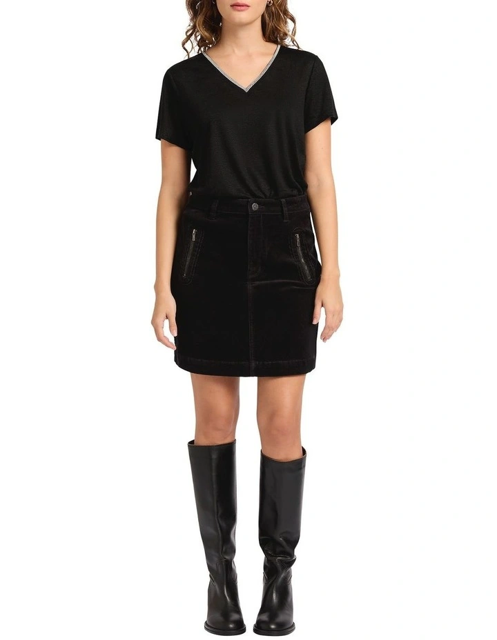 Sam V Neck Linen Tee in Black image 1
