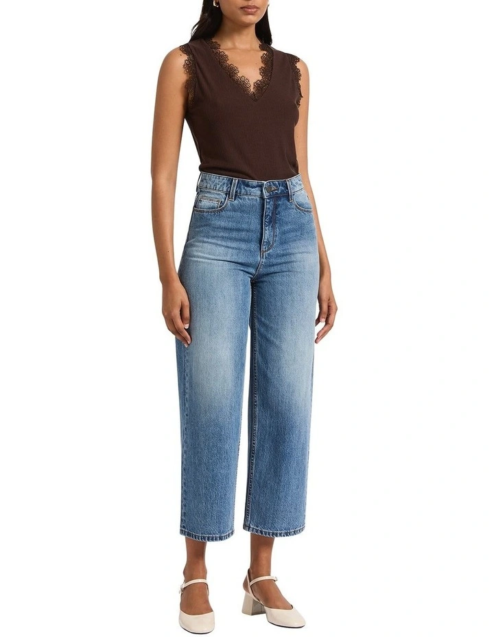 Sadie Lace Trim Tank in Gravel image 3
