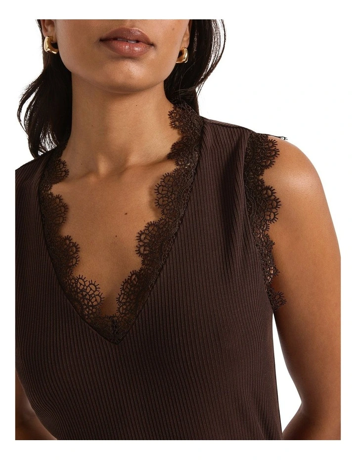 Sadie Lace Trim Tank in Gravel image 4