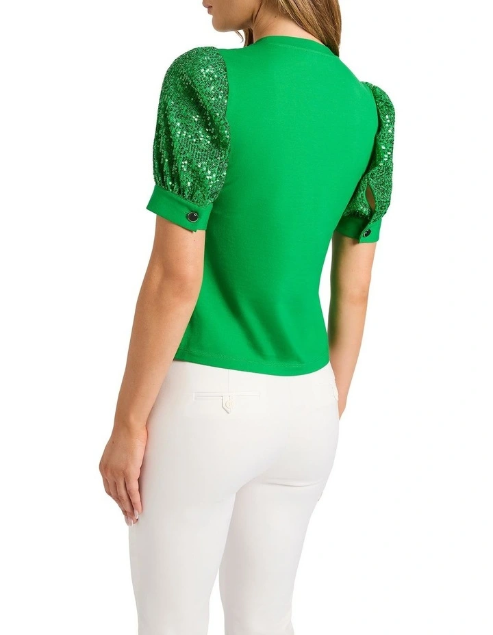 Molly Sequin Sleeve Tee in Apple image 2