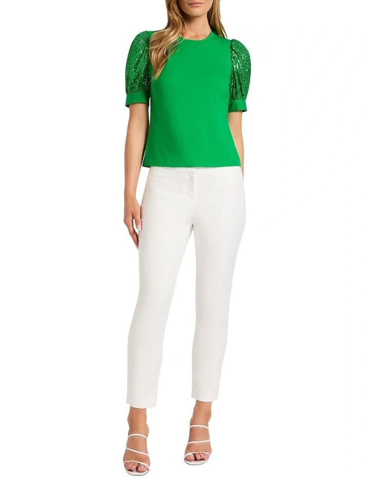 Molly Sequin Sleeve Tee in Apple image 3