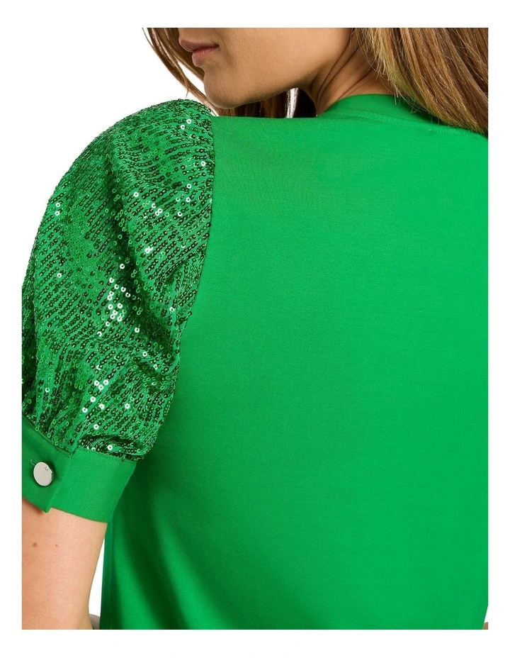 Molly Sequin Sleeve Tee in Apple image 4