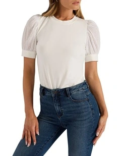 Molly Sequin Sleeve Tee in White