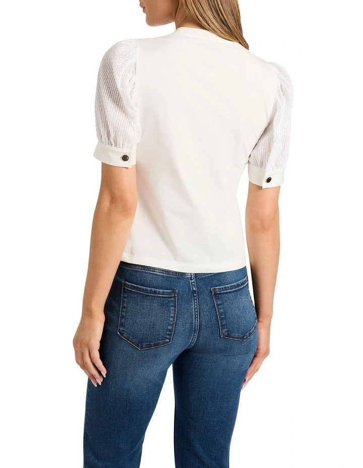Molly Sequin Sleeve Tee in White image 2