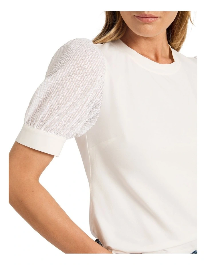 Molly Sequin Sleeve Tee in White image 3