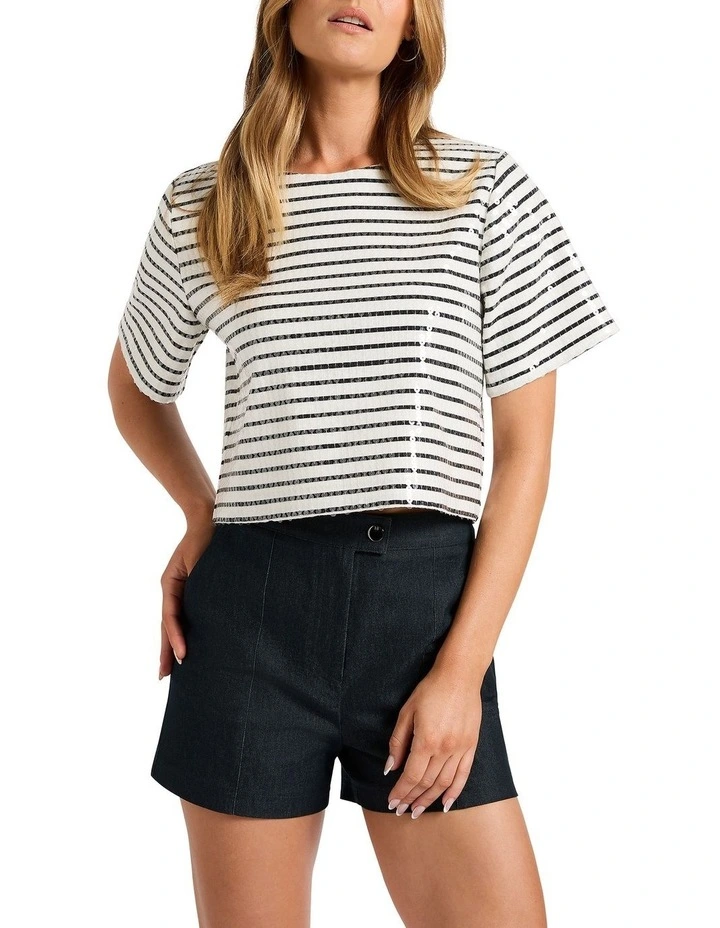 Liv Sequin Crop Tee in Black Stripe image 1