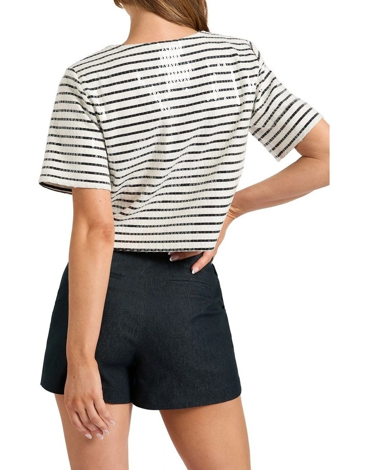 Liv Sequin Crop Tee in Black Stripe image 2