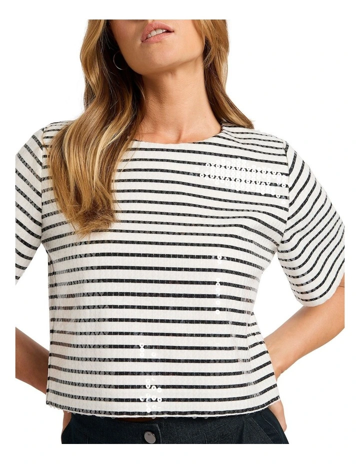 Liv Sequin Crop Tee in Black Stripe image 3