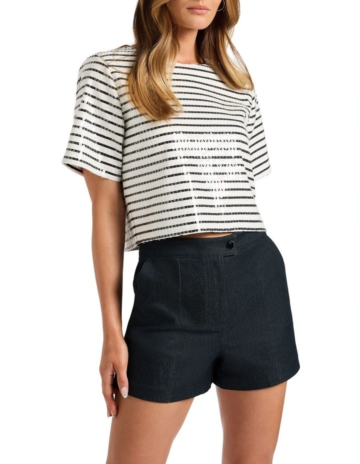 Liv Sequin Crop Tee in Black Stripe image 5