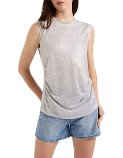 Etoile Foil Linen Tank in Silver