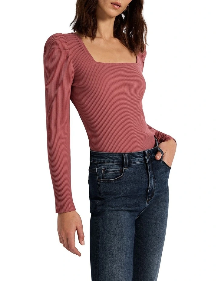 Call On Me Rib Top in Dusty Pink image 3
