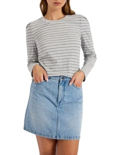 Dianne Stripe Rib Top in Navy Stripe