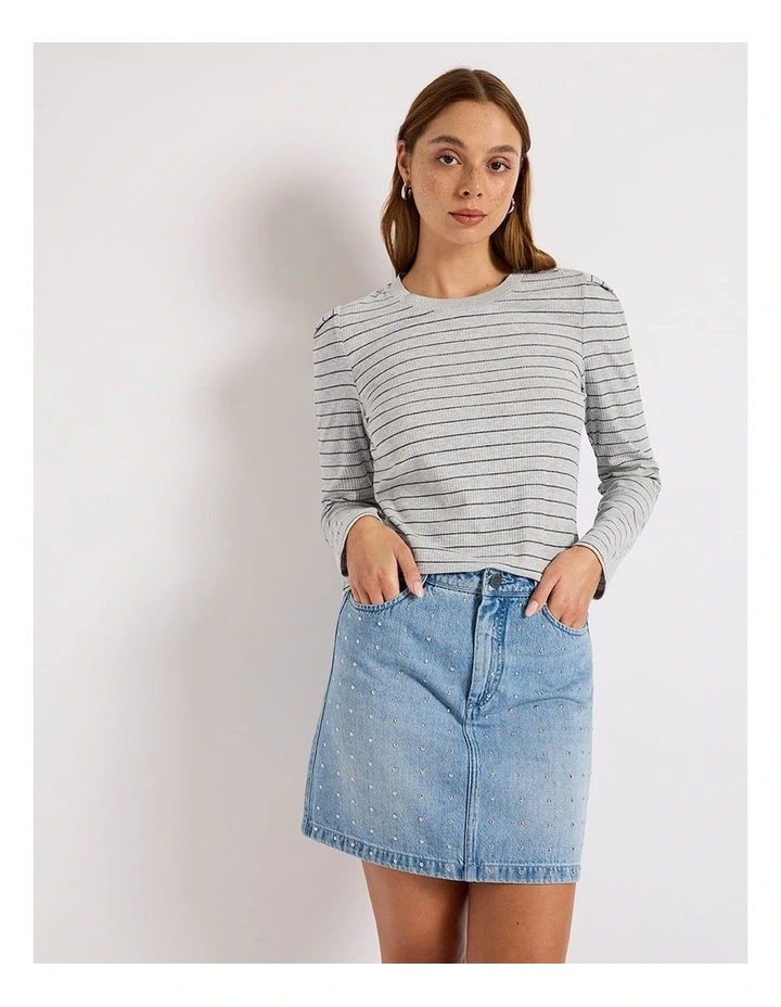 Dianne Stripe Rib Top in Navy Stripe image 2