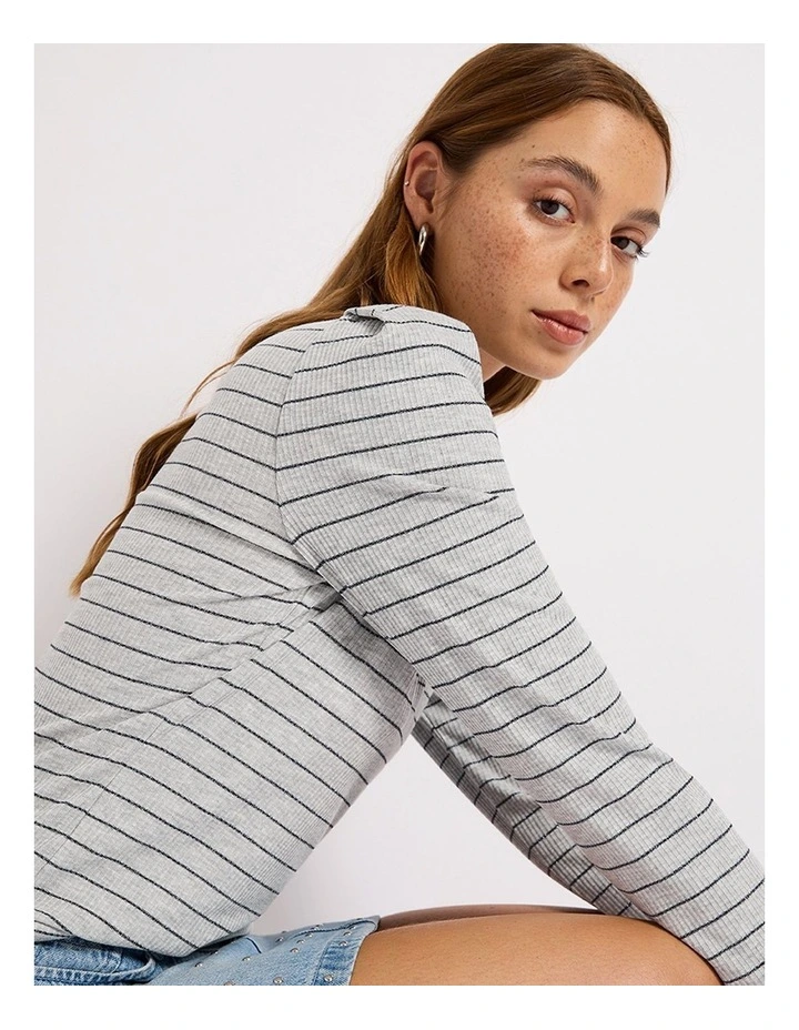 Dianne Stripe Rib Top in Navy Stripe image 4