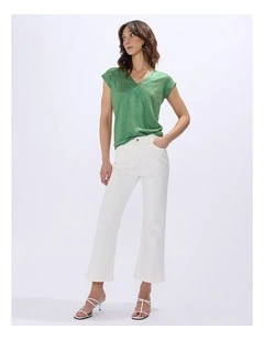 Afterglow Foil Linen Tee in Cactus Green