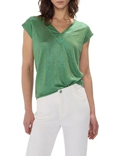 Afterglow Foil Linen Tee in Cactus Green